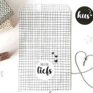 cadeauzakje zakje vol liefs kadozakje inpakken online kopen bestellen zwart wit ruit grid